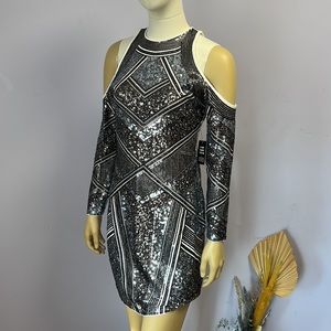 dress in black with gray, by express brand